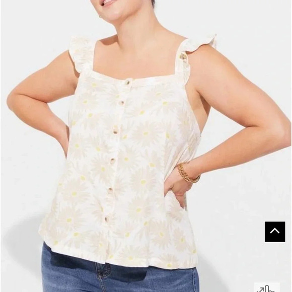 NEW TORRID size 1X Double Gauze‎ Ruffle Button Front Tank Top Cotton Classic NWT - Picture 1 of 12